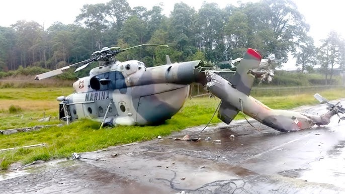 Aircraft Splits Into Two After Impact, Spinning Rotor Blades Continue as Seat Belts Save Lives